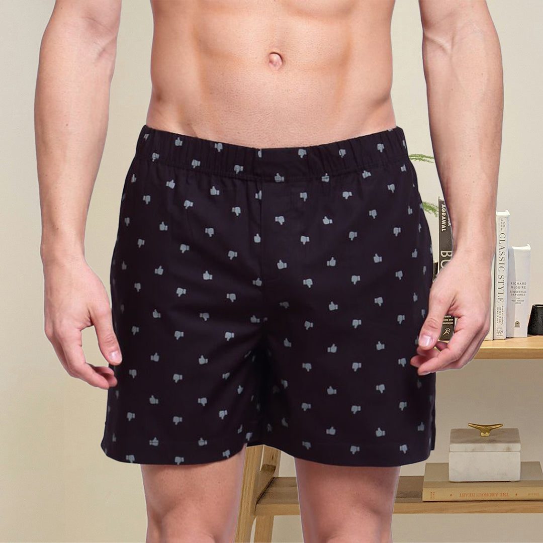 Zoiro Men's Cotton Printed Trends Boxer Black