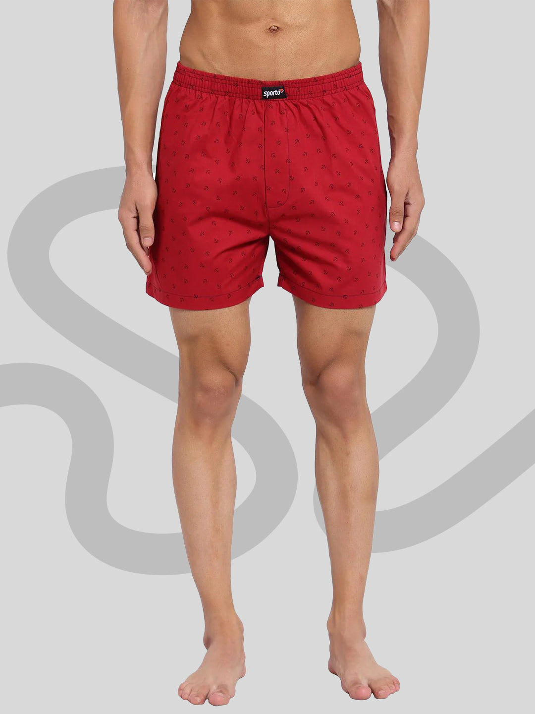 Sporto Men's Printed Boxer Shorts with Zipper -Red