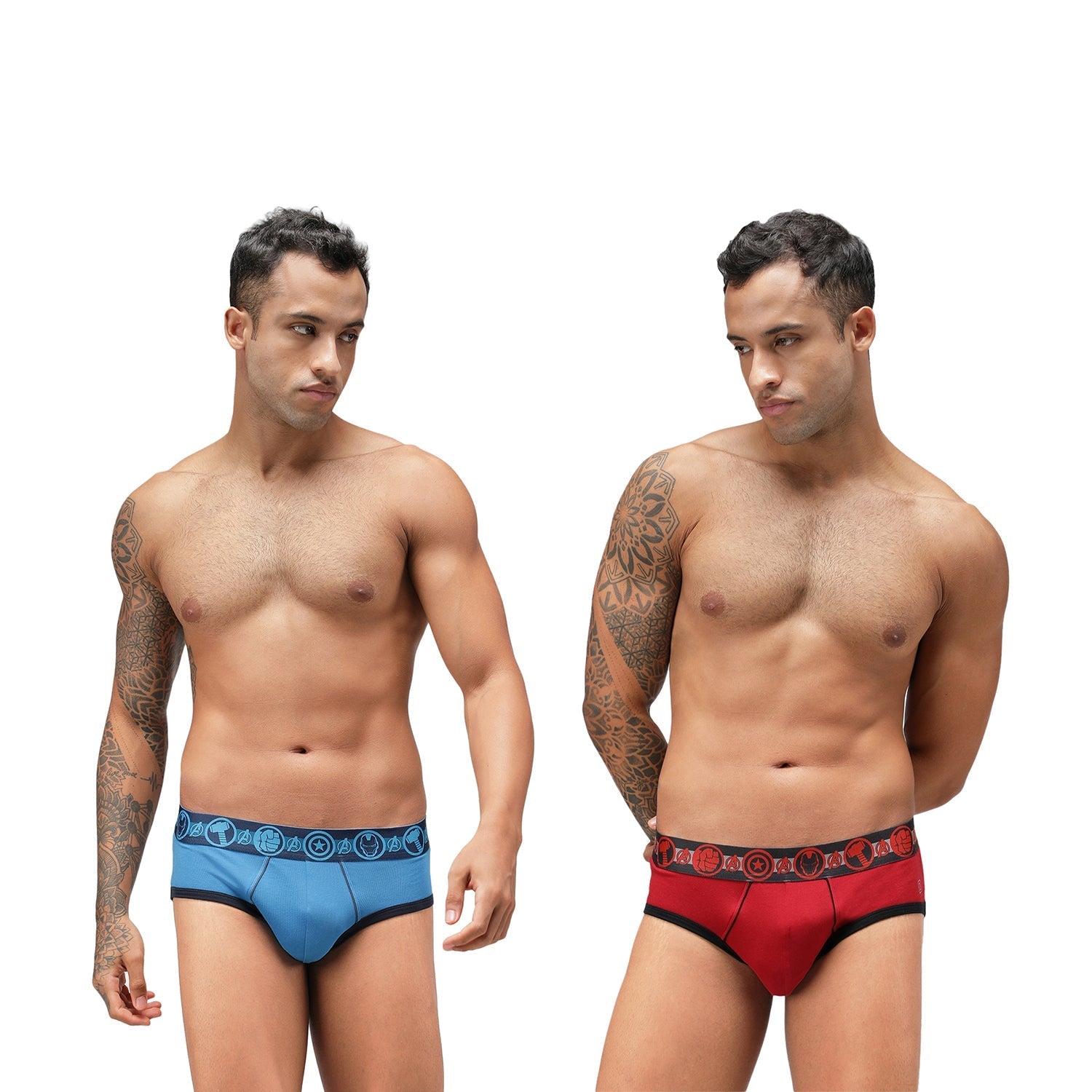 Zoiro Men's Avenger Logo Printed Brief (Pack 2) - Chinese Red + Sky Driver