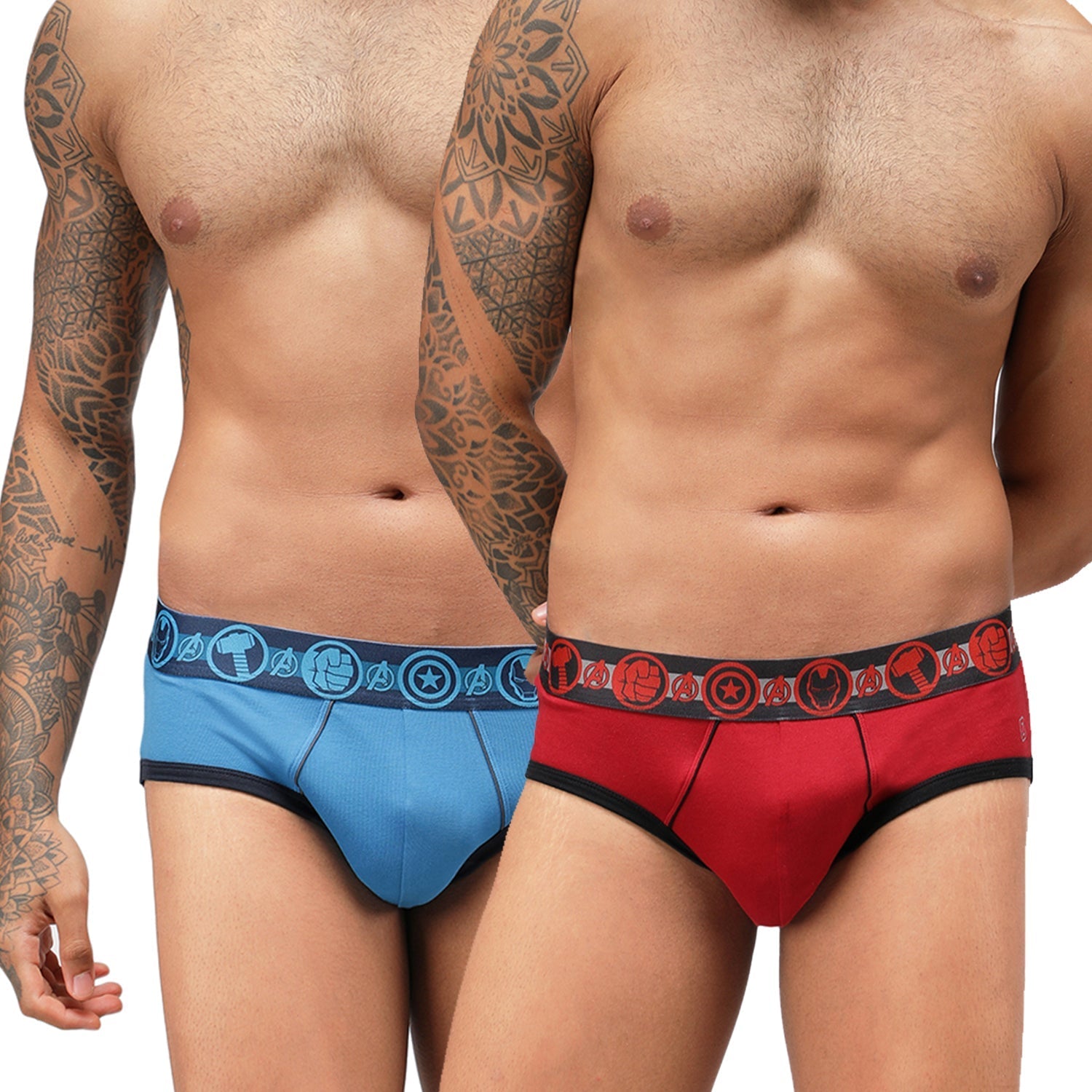 Zoiro Men's Avenger Logo Printed Brief (Pack 2) - Chinese Red + Sky Driver