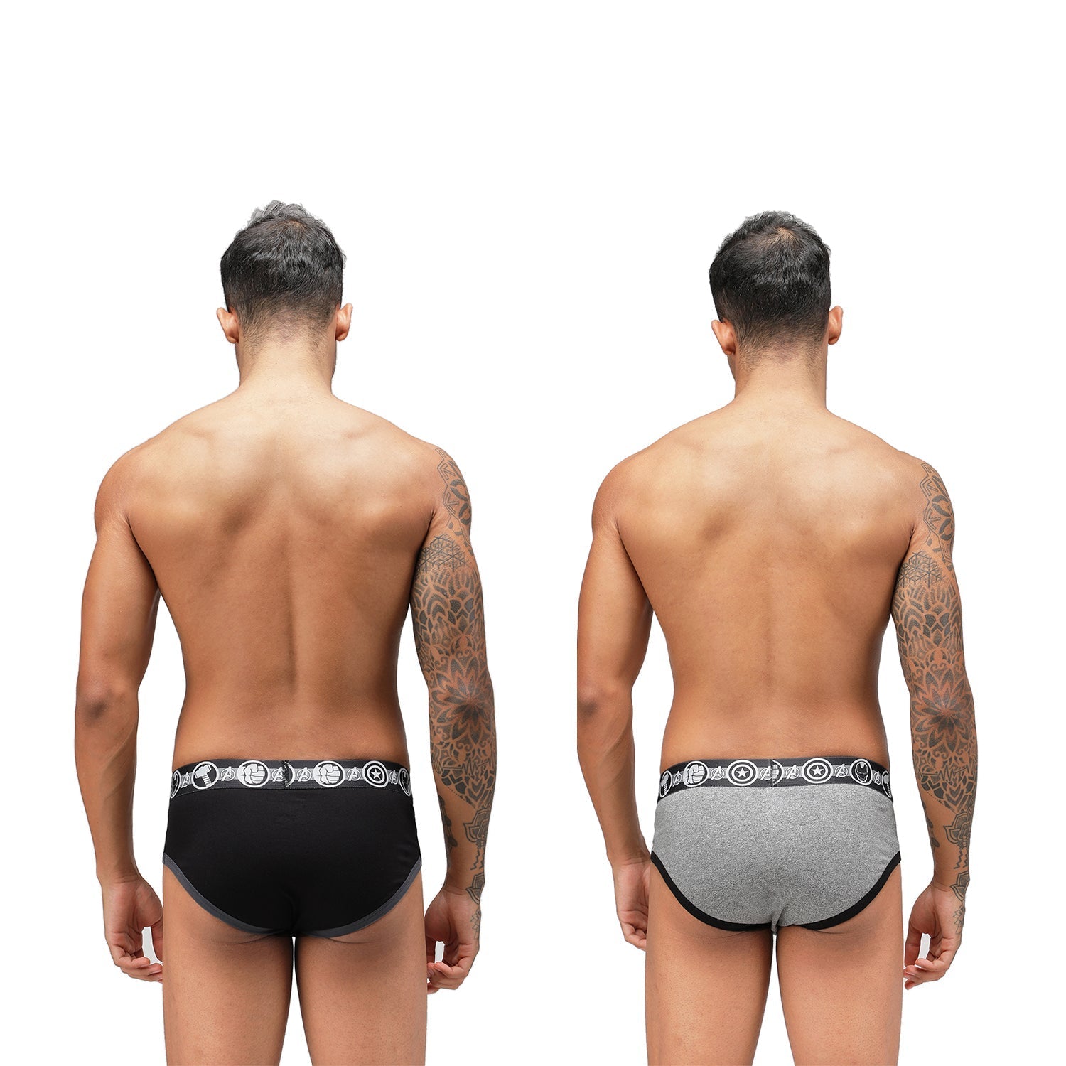 Zoiro Men's Avenger Logo Printed Brief (Pack 2) - Grey Jaspe + Black