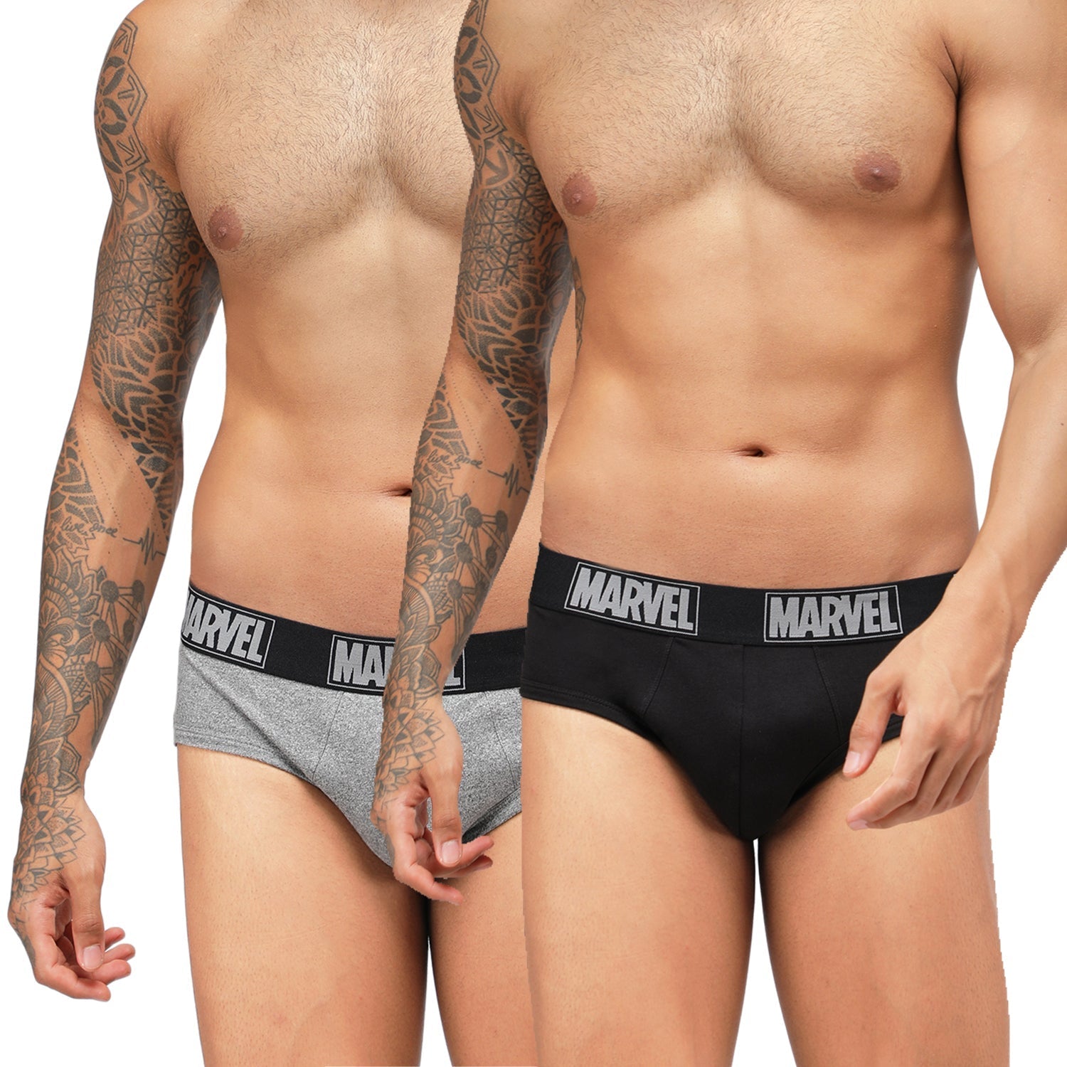 Men's Marvel Brief Pack of 2 - Grey Jaspe+Black