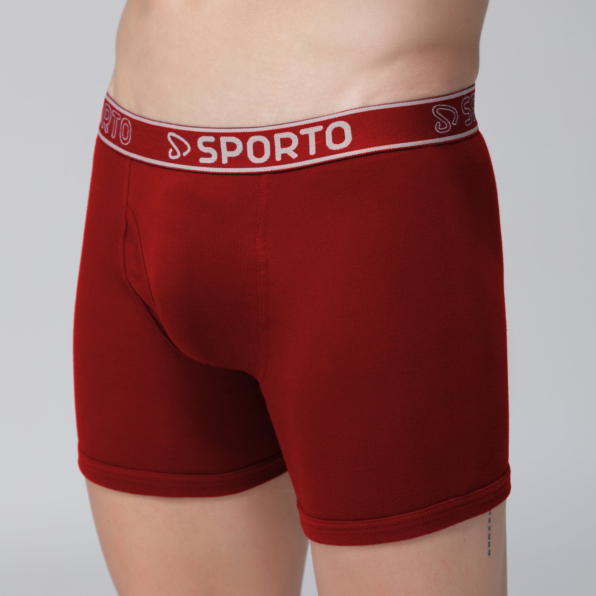 Sporto Men's Cotton Ribbed Long Trunk - Chinese Red