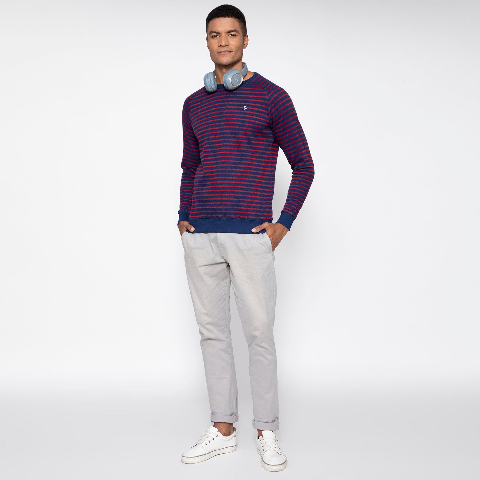 Sporto Ribbed Stripe Sweatshirt for Men | Navy-Red