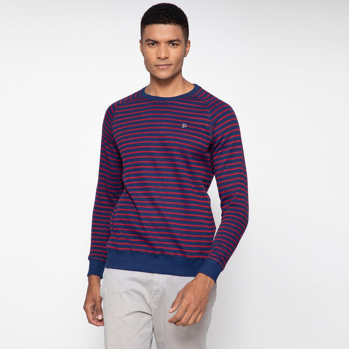 Sporto Ribbed Stripe Sweatshirt for Men | Navy-Red