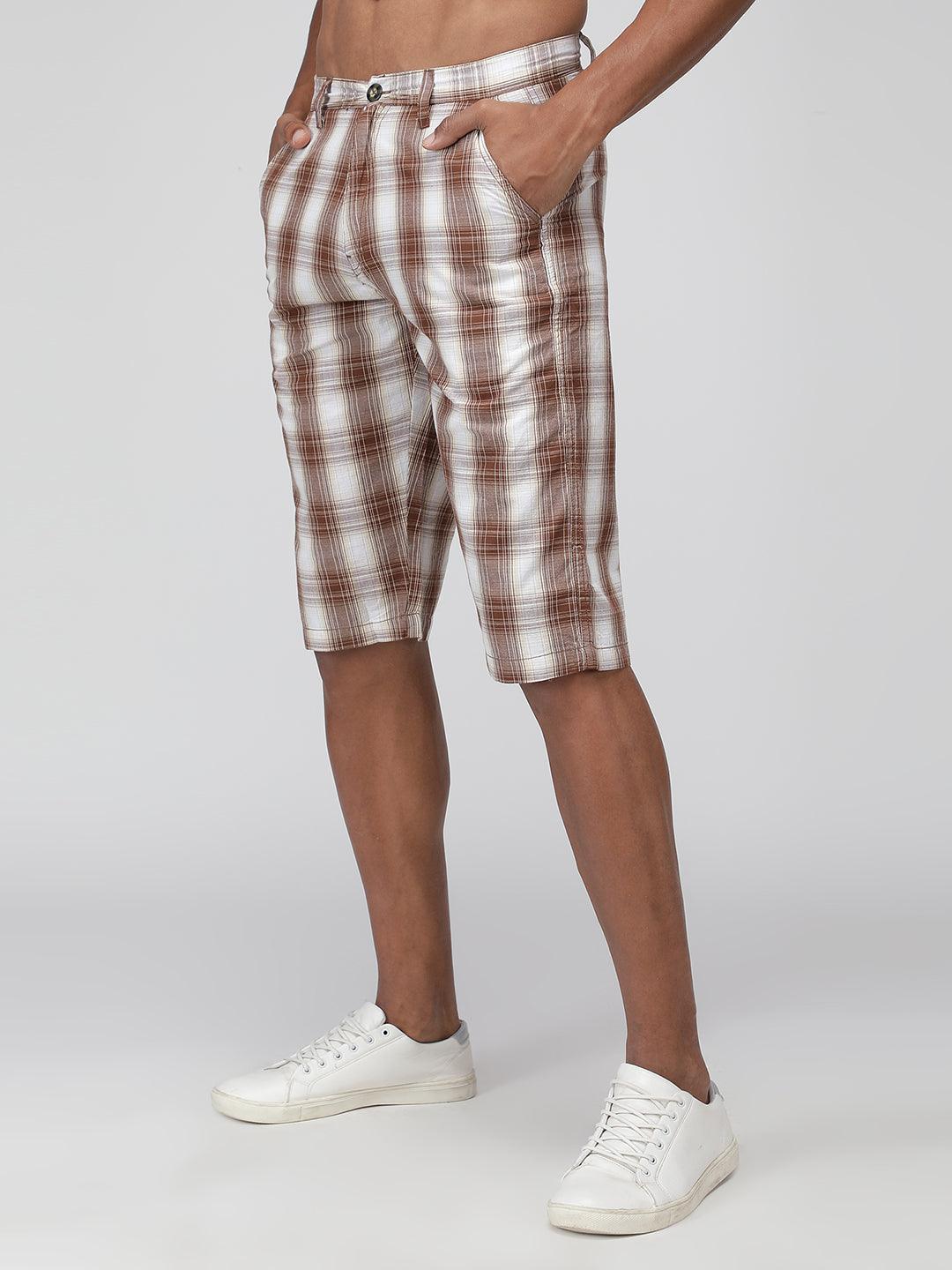 Sporto Men's Checkered Cotton Capri Shorts