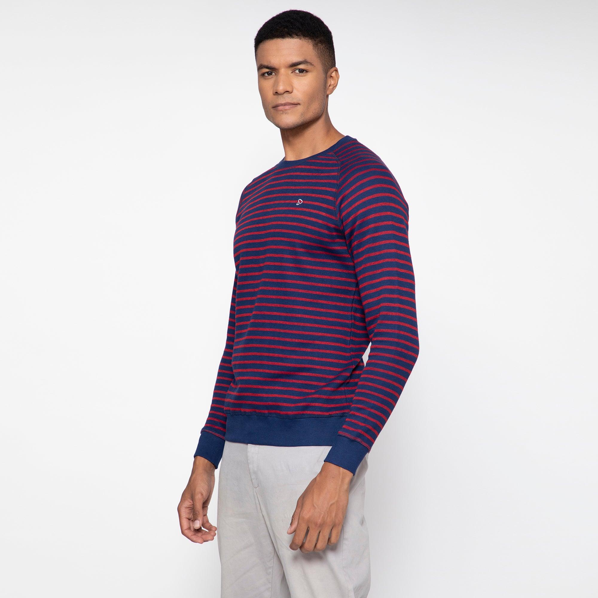 Sporto Ribbed Stripe Sweatshirt for Men | Navy-Red