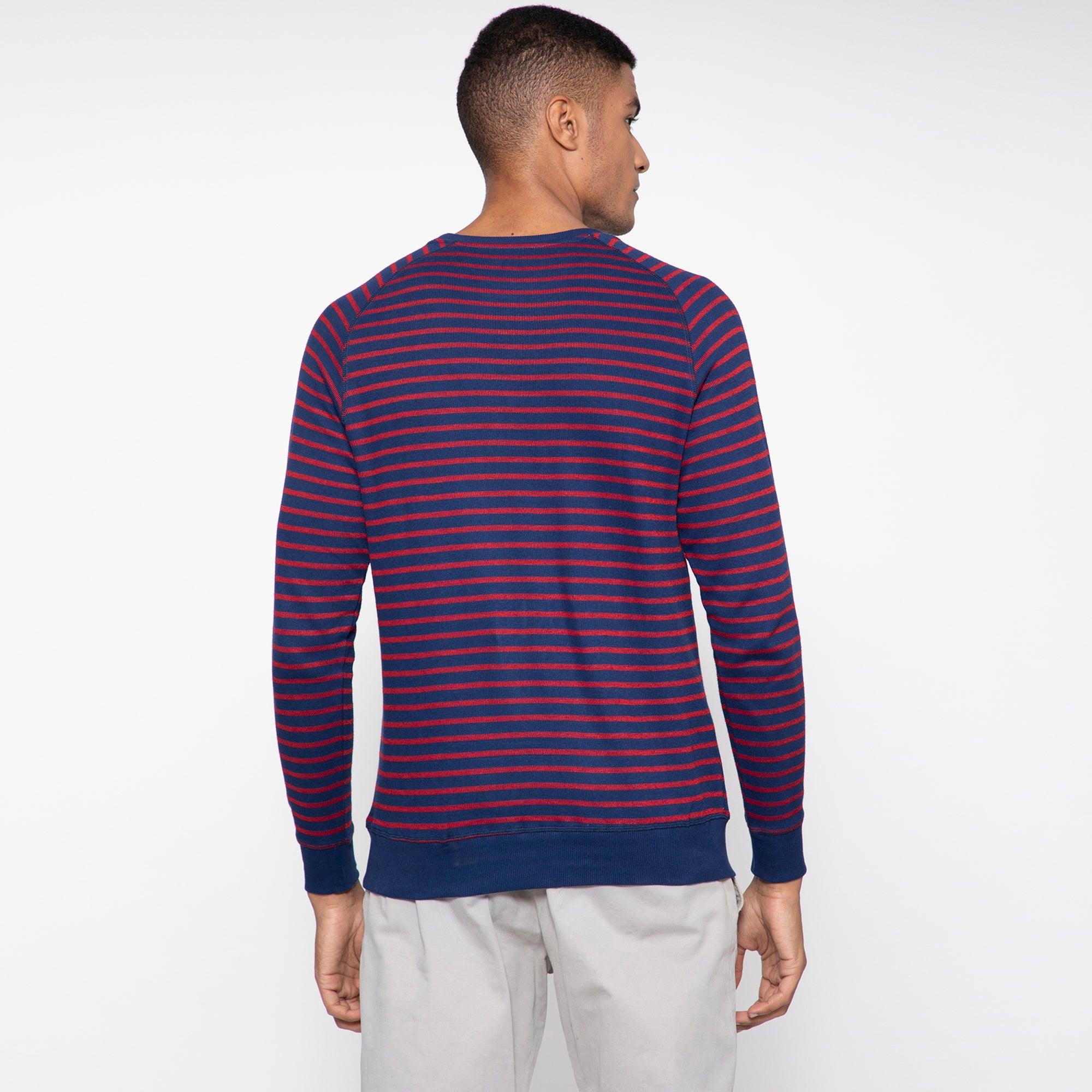 Sporto Ribbed Stripe Sweatshirt for Men | Navy-Red