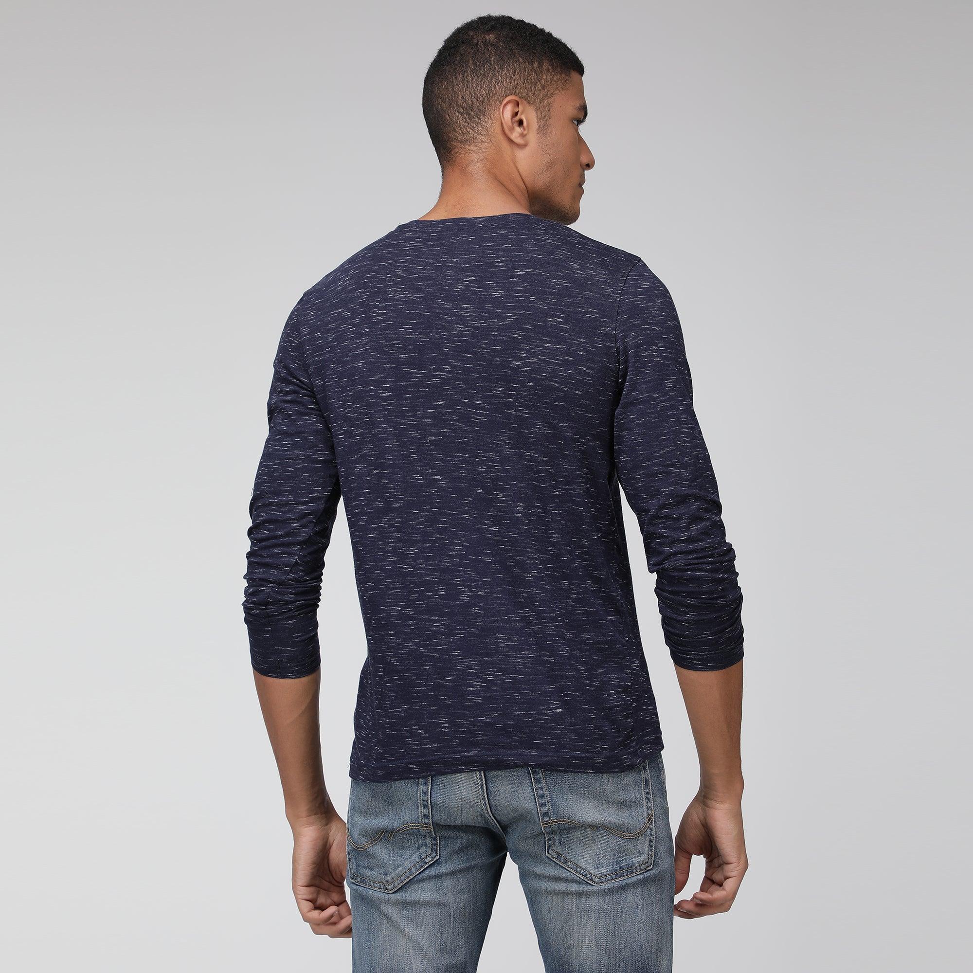 Sporto Men's Henley Neck Full Sleeve T-Shirt - Navy Inject