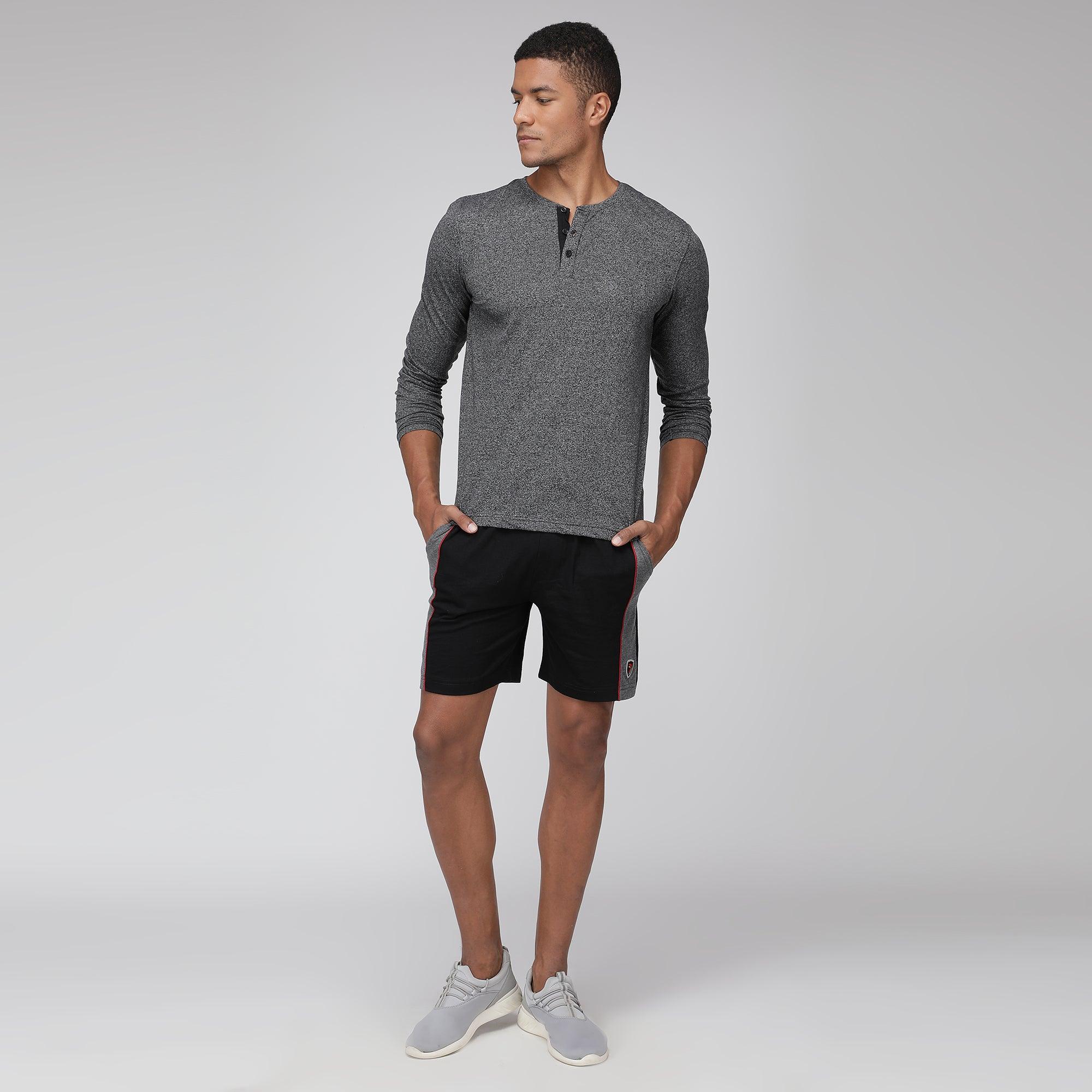 Sporto Men's Henley Neck Full Sleeve T-Shirt - Grey Melange