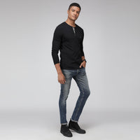 Sporto Men's Henley Neck Full Sleeve T-Shirt - Black