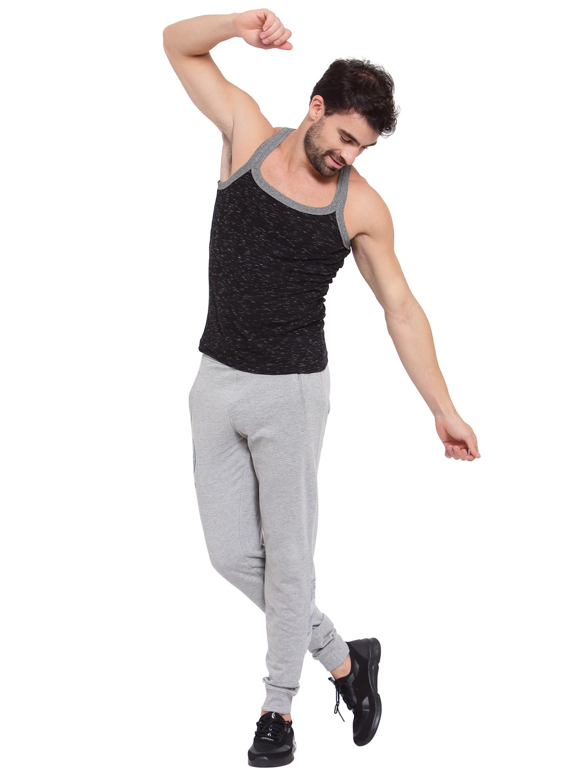 Sporto Men's Cotton Gym Vest - Black With White Inject