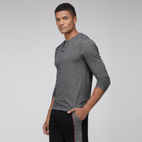 Sporto Men's Henley Neck Full Sleeve T-Shirt - Grey Melange