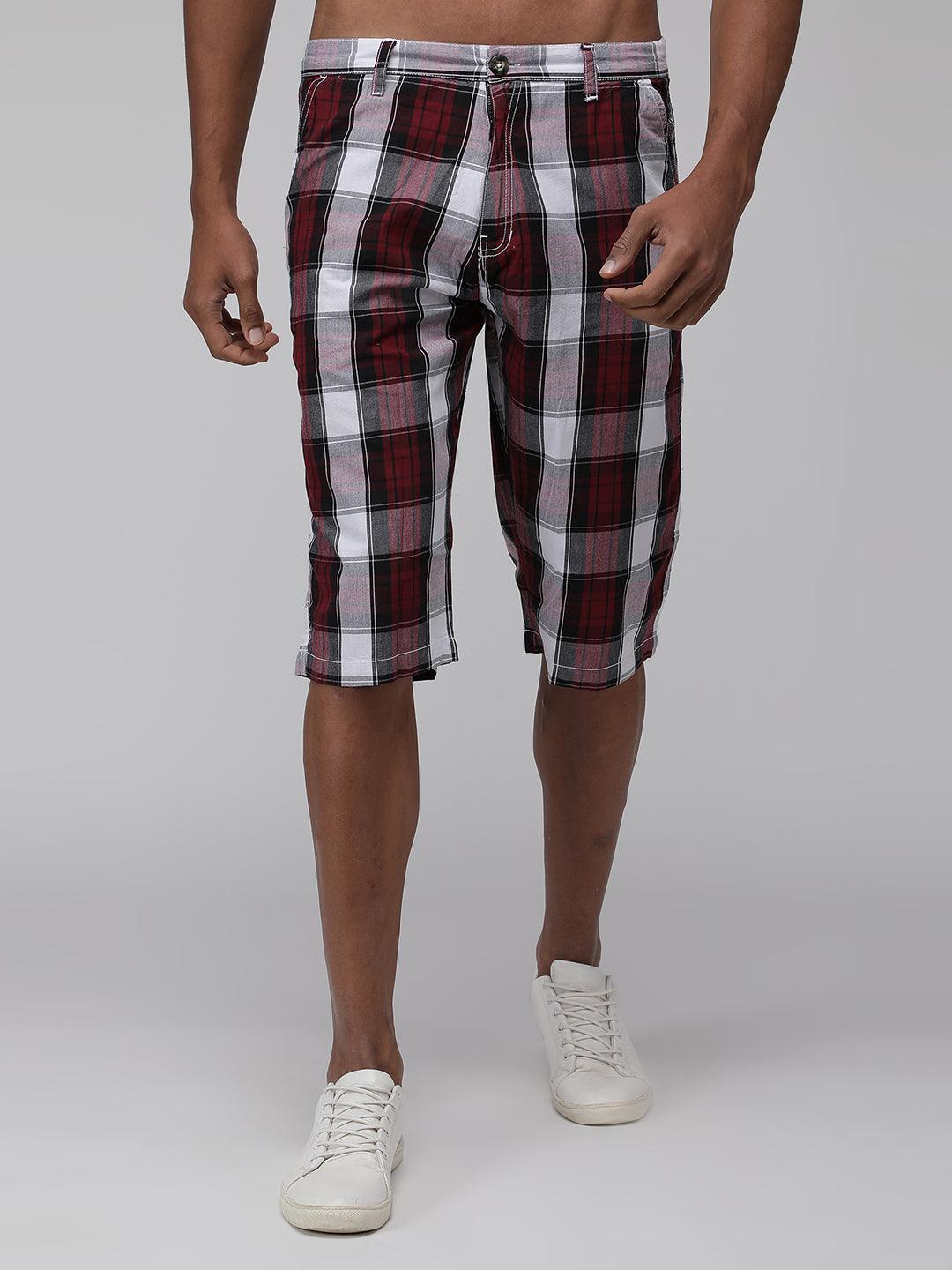 Sporto Men's Checkered Cotton Capri Shorts