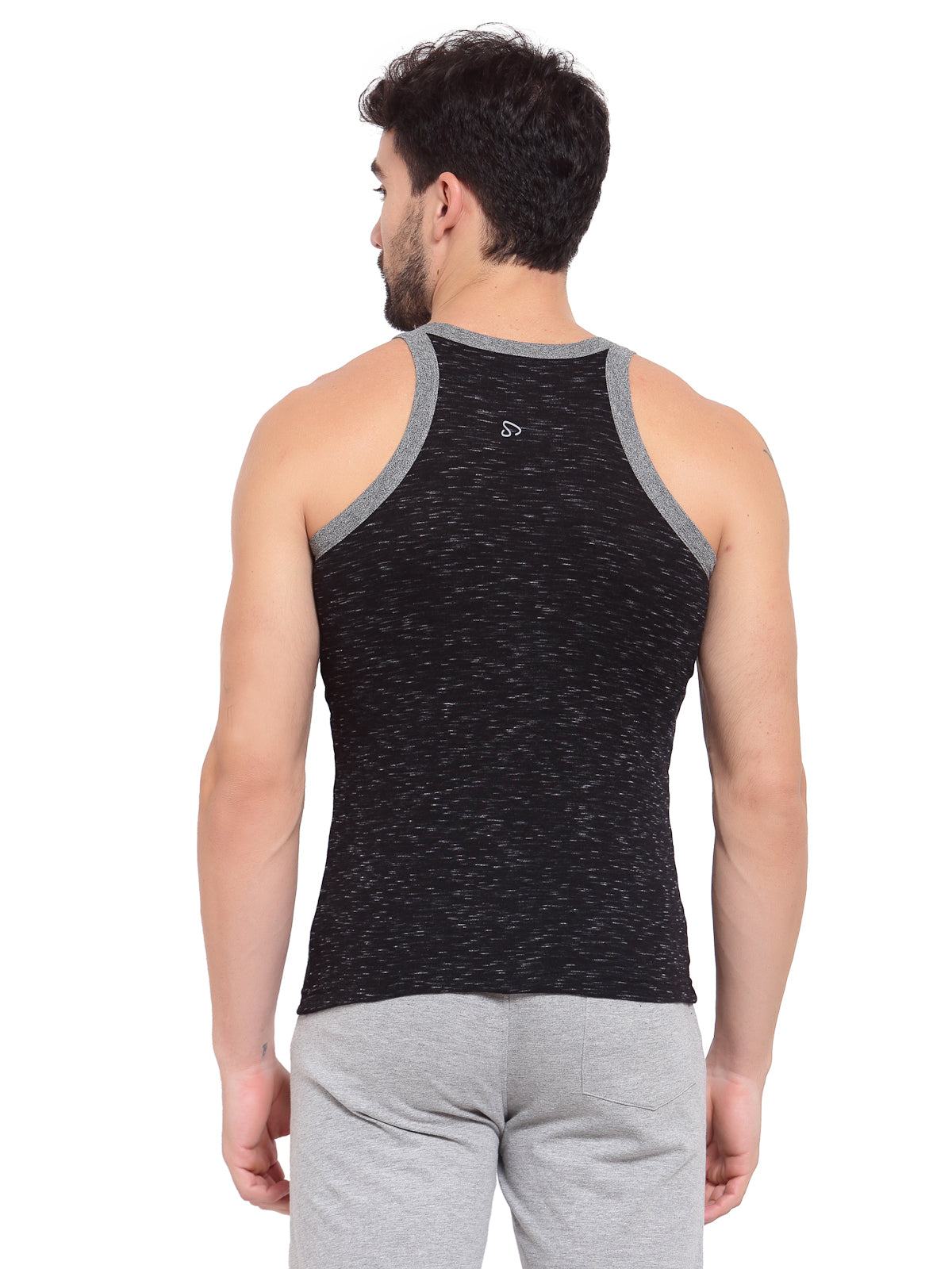 Sporto Men's Cotton Gym Vest - Black With White Inject