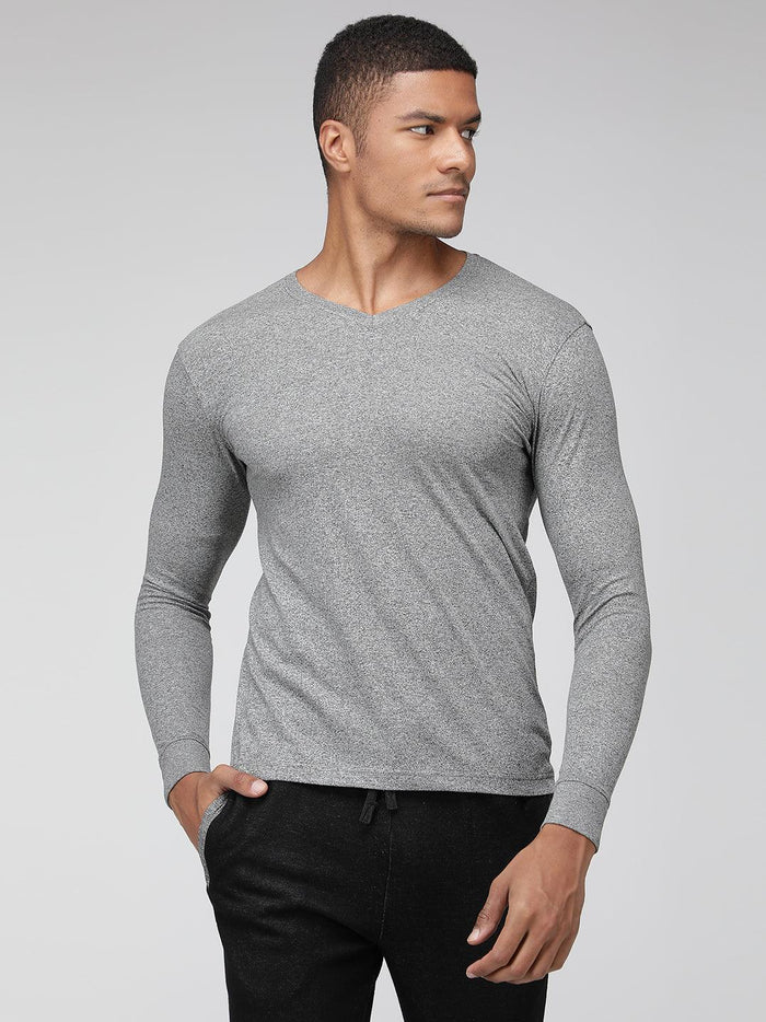 Sporto Men's V Neck Full Sleeve T-Shirt - Grey Melange