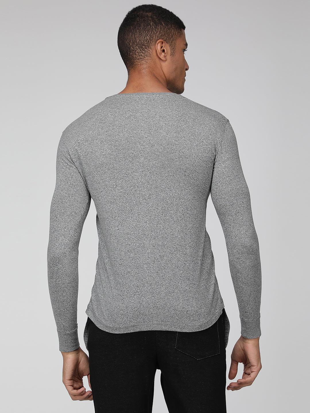 Sporto Men's V Neck Full Sleeve T-Shirt - Grey Melange