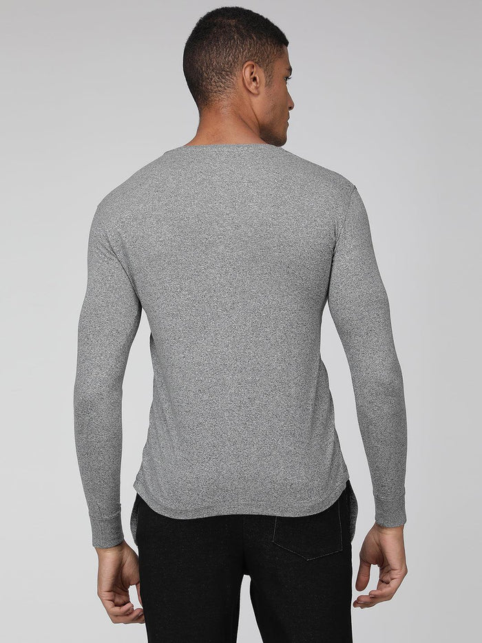 Sporto Men's V Neck Full Sleeve T-Shirt - Grey Melange