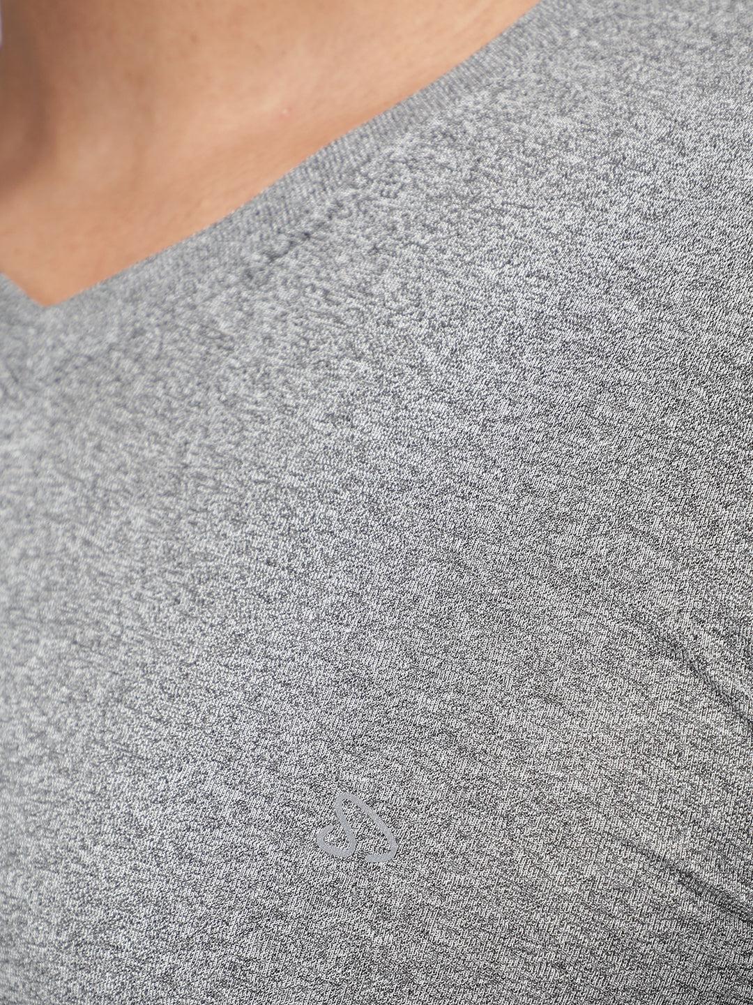 Sporto Men's V Neck Full Sleeve T-Shirt - Grey Melange