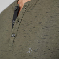 Sporto Men's Henley Neck Full Sleeve T-Shirt - Olive Inject