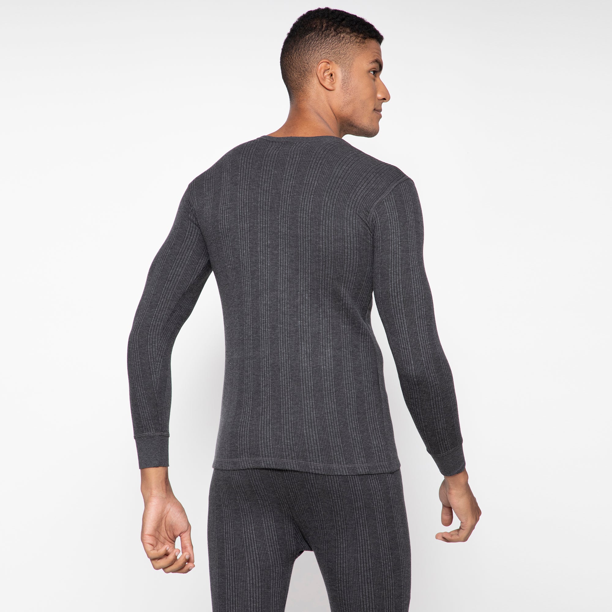 Macho Sporto Round Neck Full Sleeve Top and Bottom Thermal Set for Men - Black