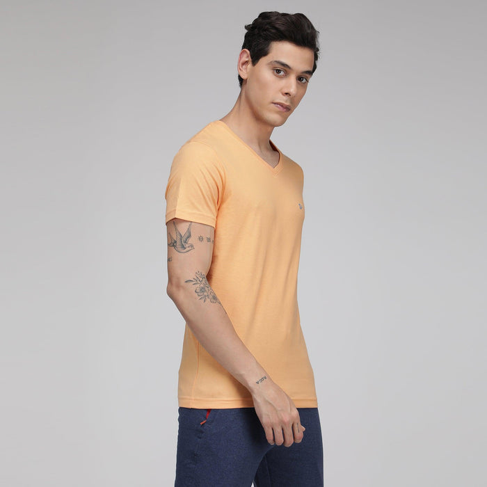 Sporto Men's V Neck T-Shirt - Pack of 2 [Brown Sugar & Peach Melange]