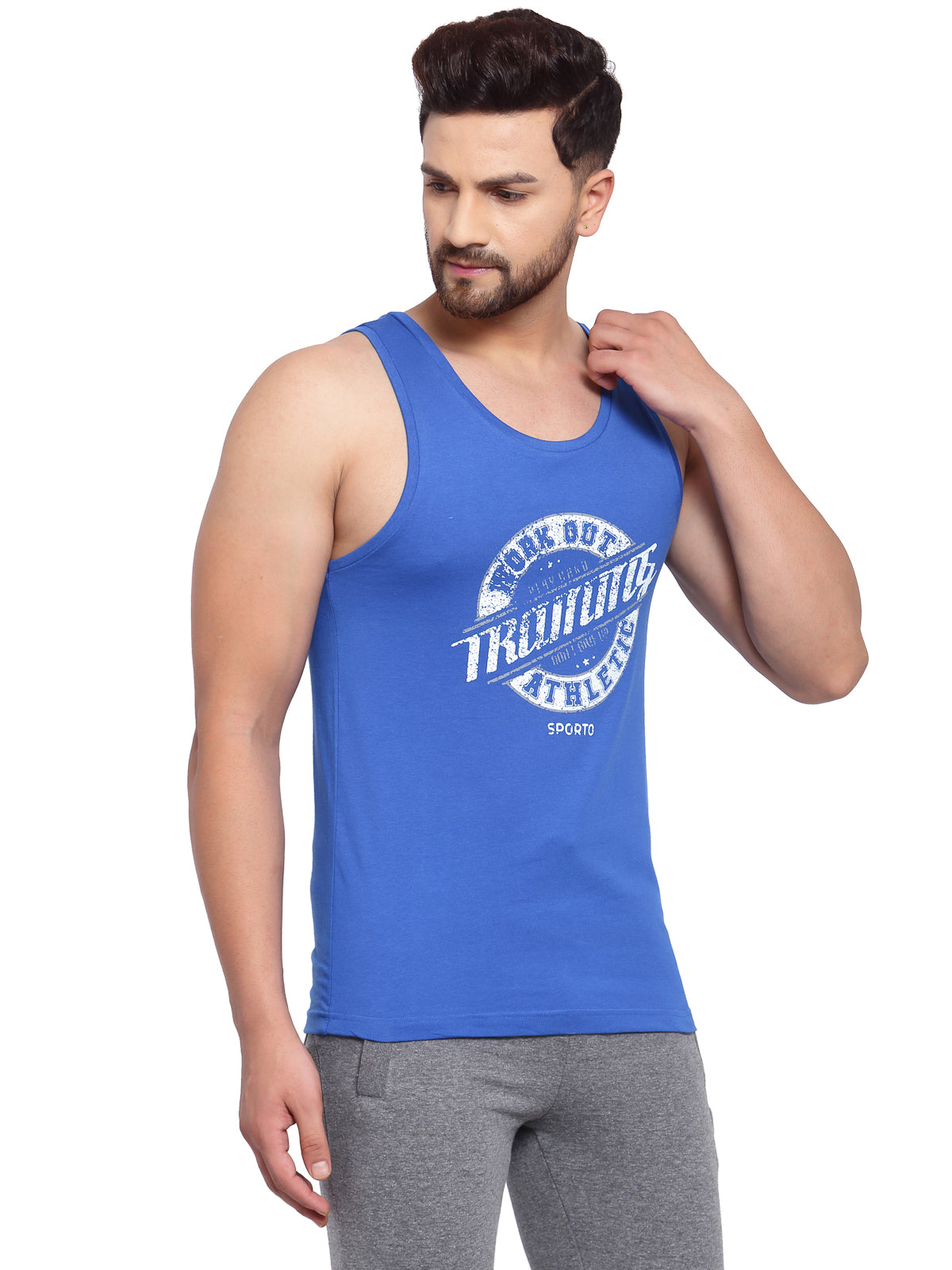 Men's Printed Gym Vest - Dutch Blue