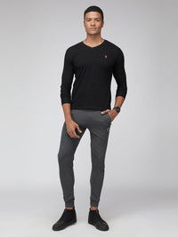 Sporto Men's V Neck Full Sleeve T-Shirt - Black