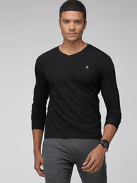 Sporto Men's V Neck Full Sleeve T-Shirt - Black