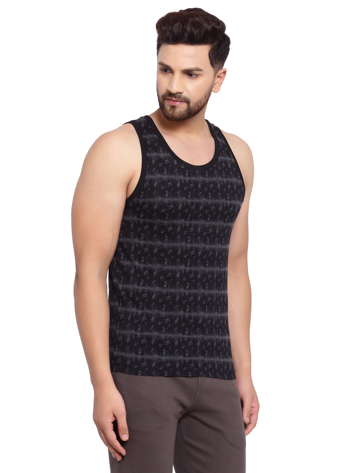 Sporto Men's Round Neck Printed Gym Vest - Black