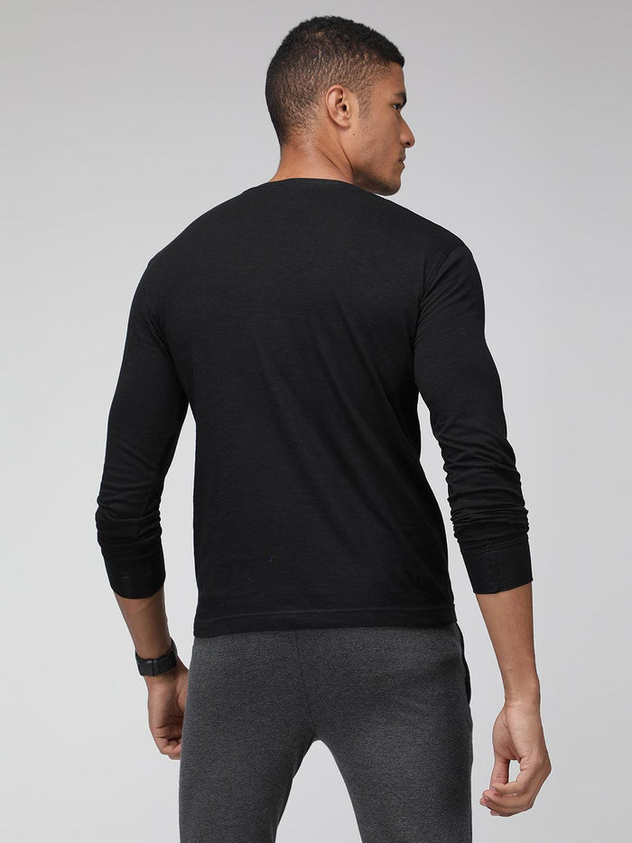 Sporto Men's V Neck Full Sleeve T-Shirt - Black
