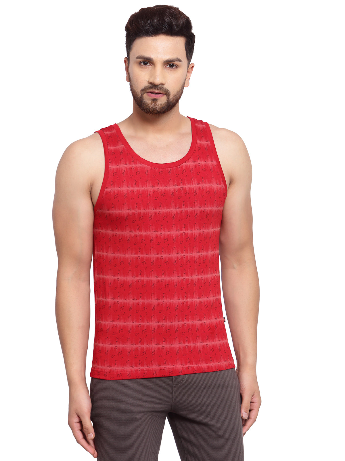 Sporto Men's Round Neck Printed Gym Vest - Red