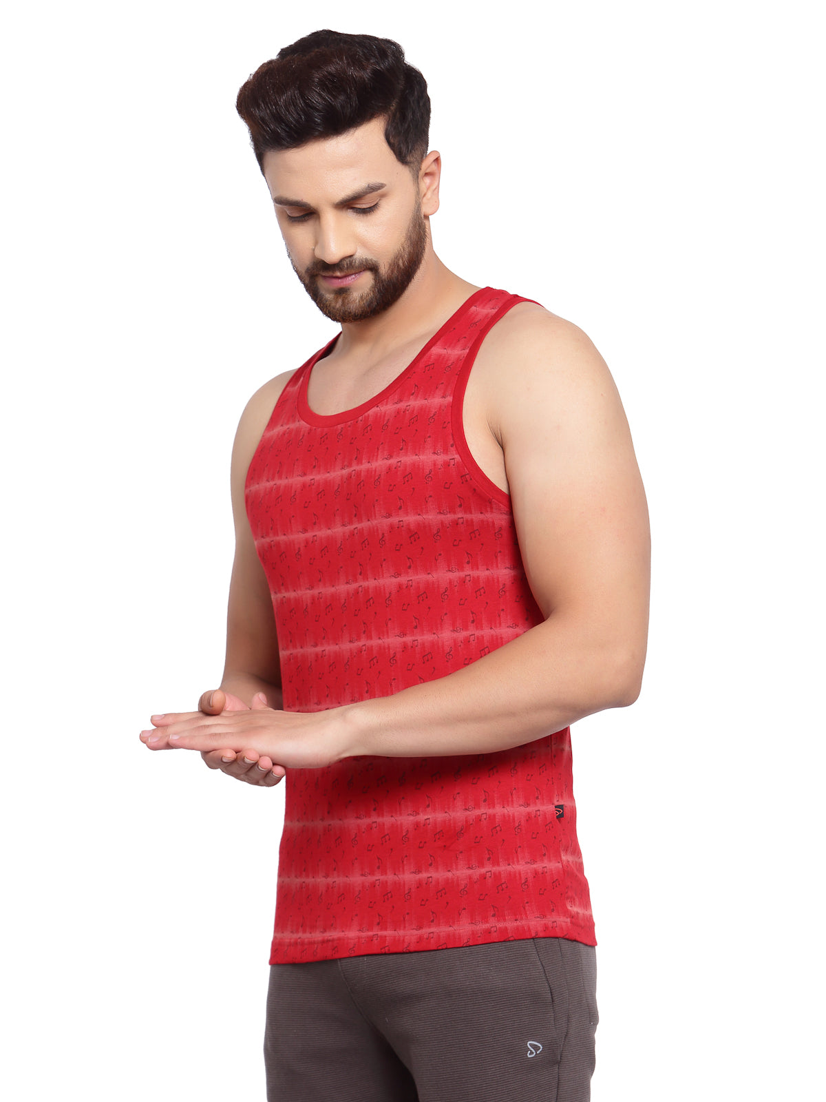 Sporto Men's Round Neck Printed Gym Vest - Red