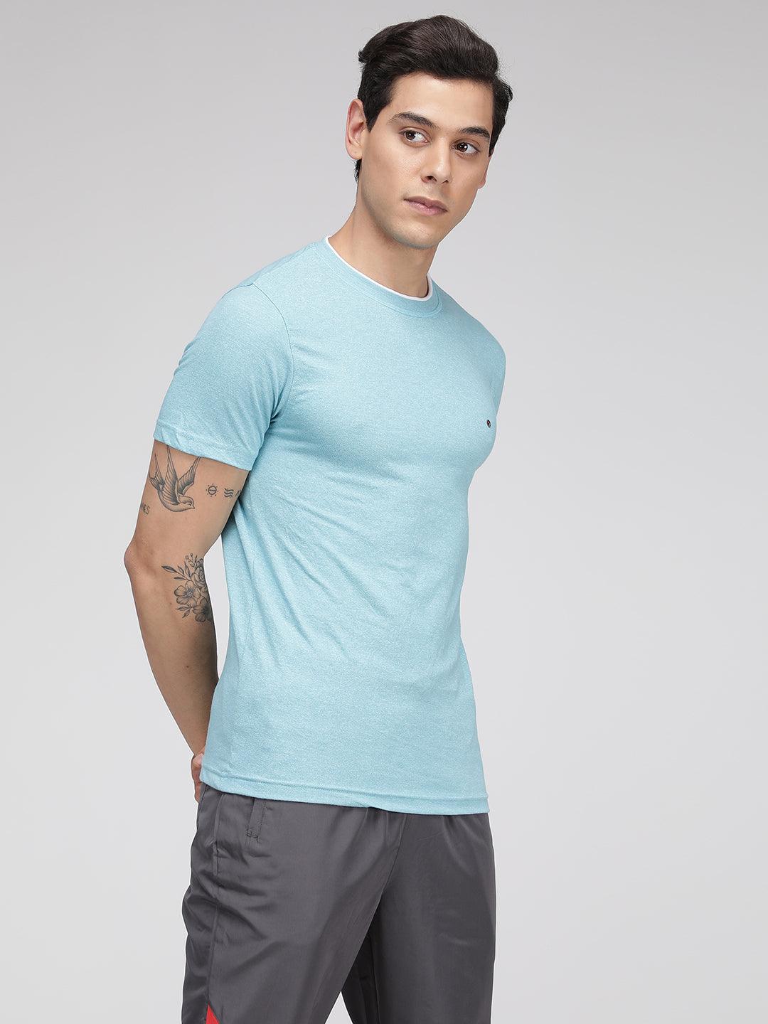 Sporto Men's Cotton Rich Regular T-Shirt - Sky Blue Melange