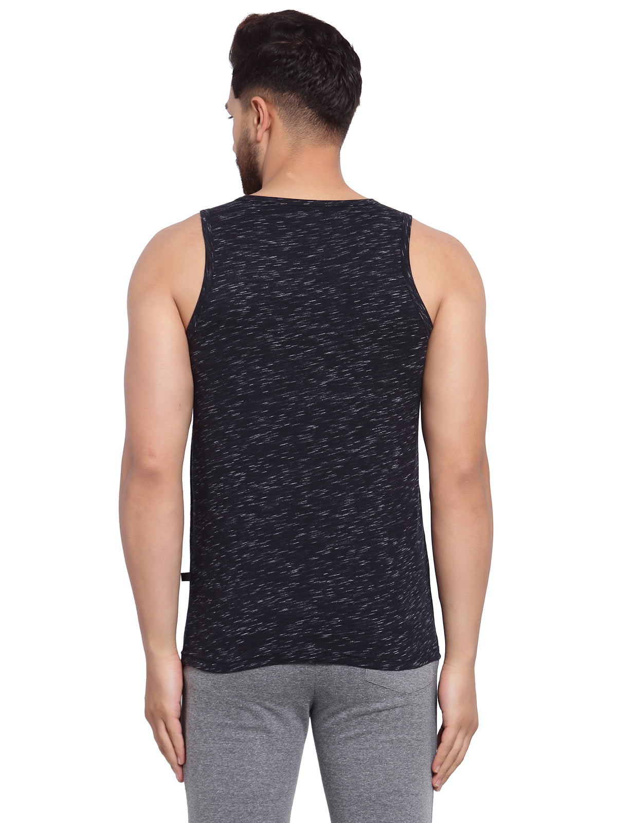 Men's Muscle Vests with Side Contrast Panel - Black Jaspe