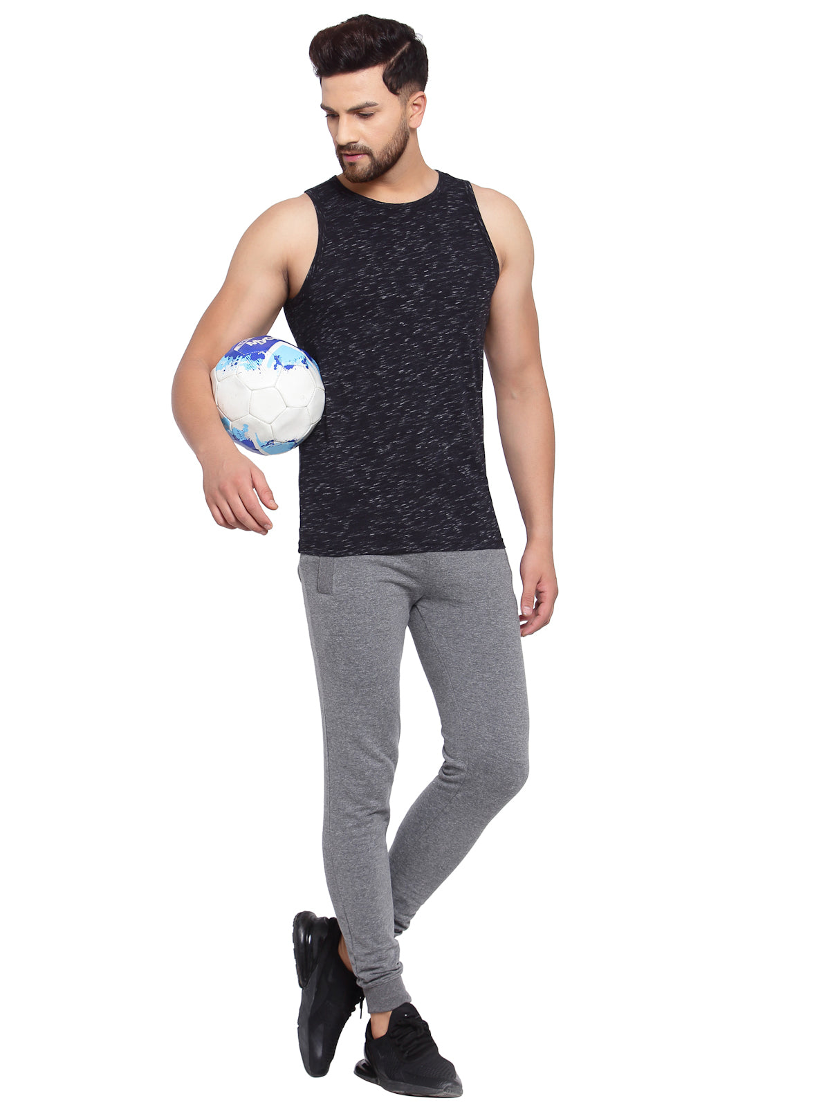 Men's Muscle Vests with Side Contrast Panel - Black Jaspe