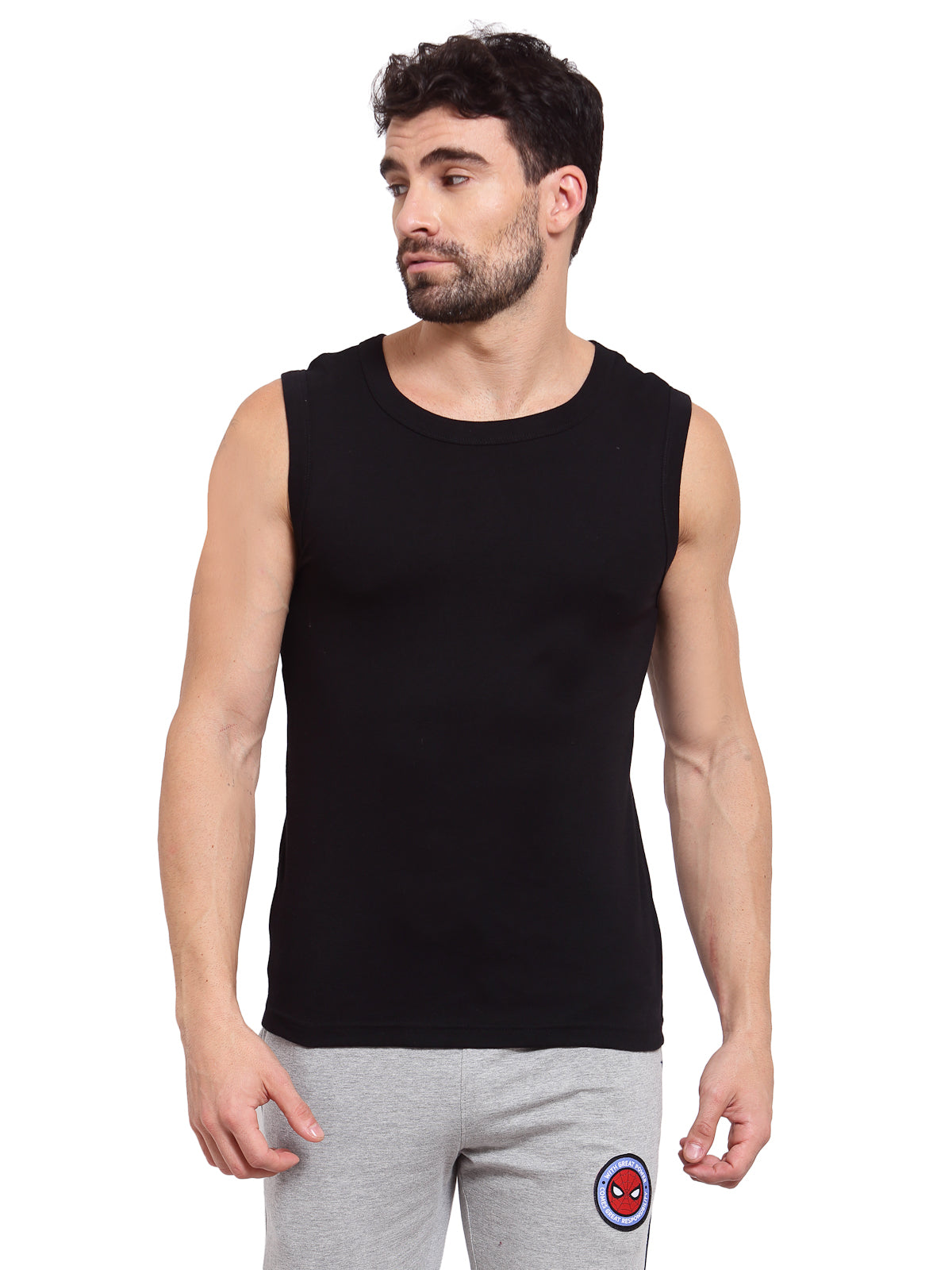 Sporto Men's 100% Cotton Muscle Vest - Black