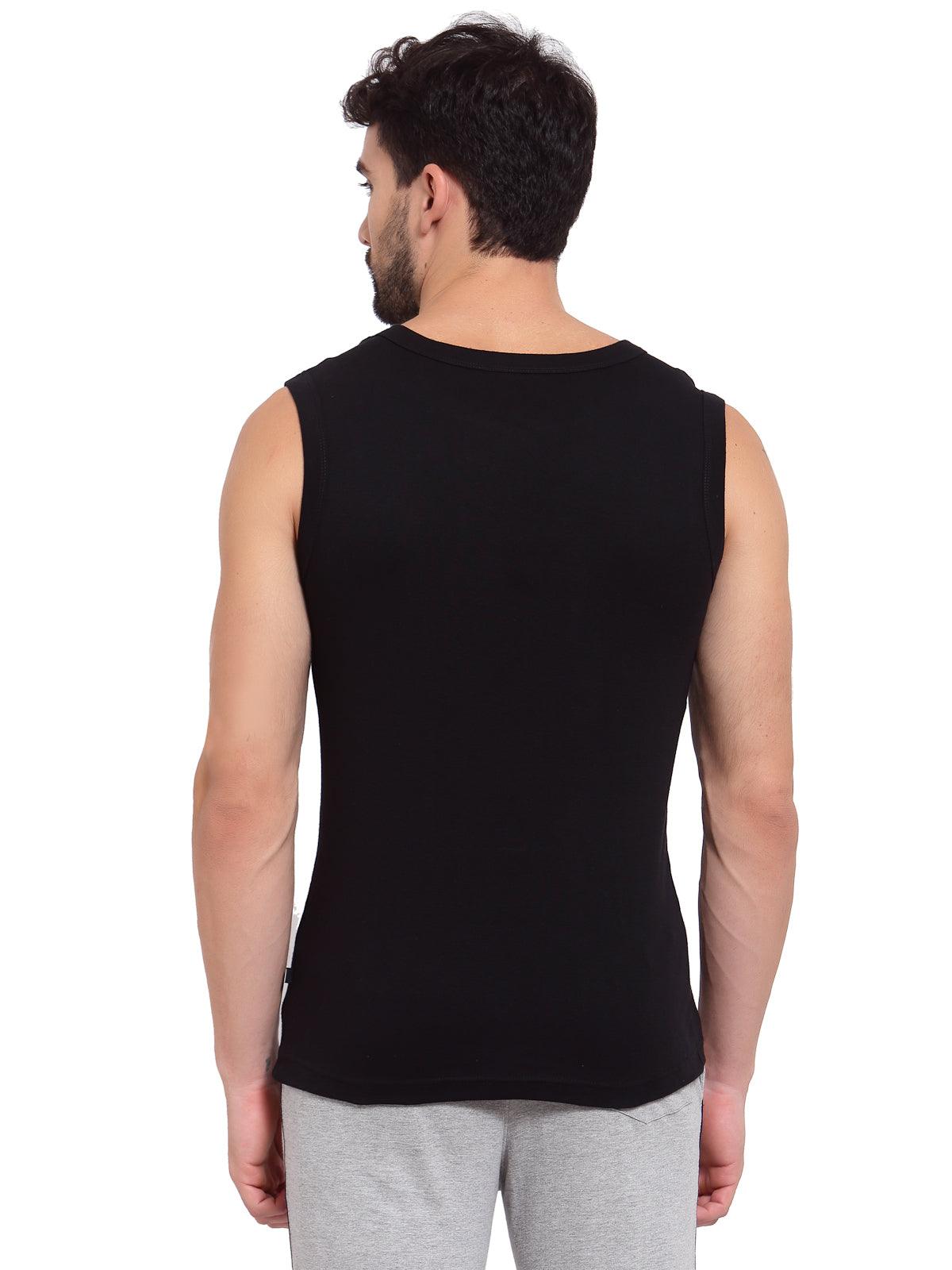 Men's Cotton Solid Gym Vest - Pack of 2 (Black)