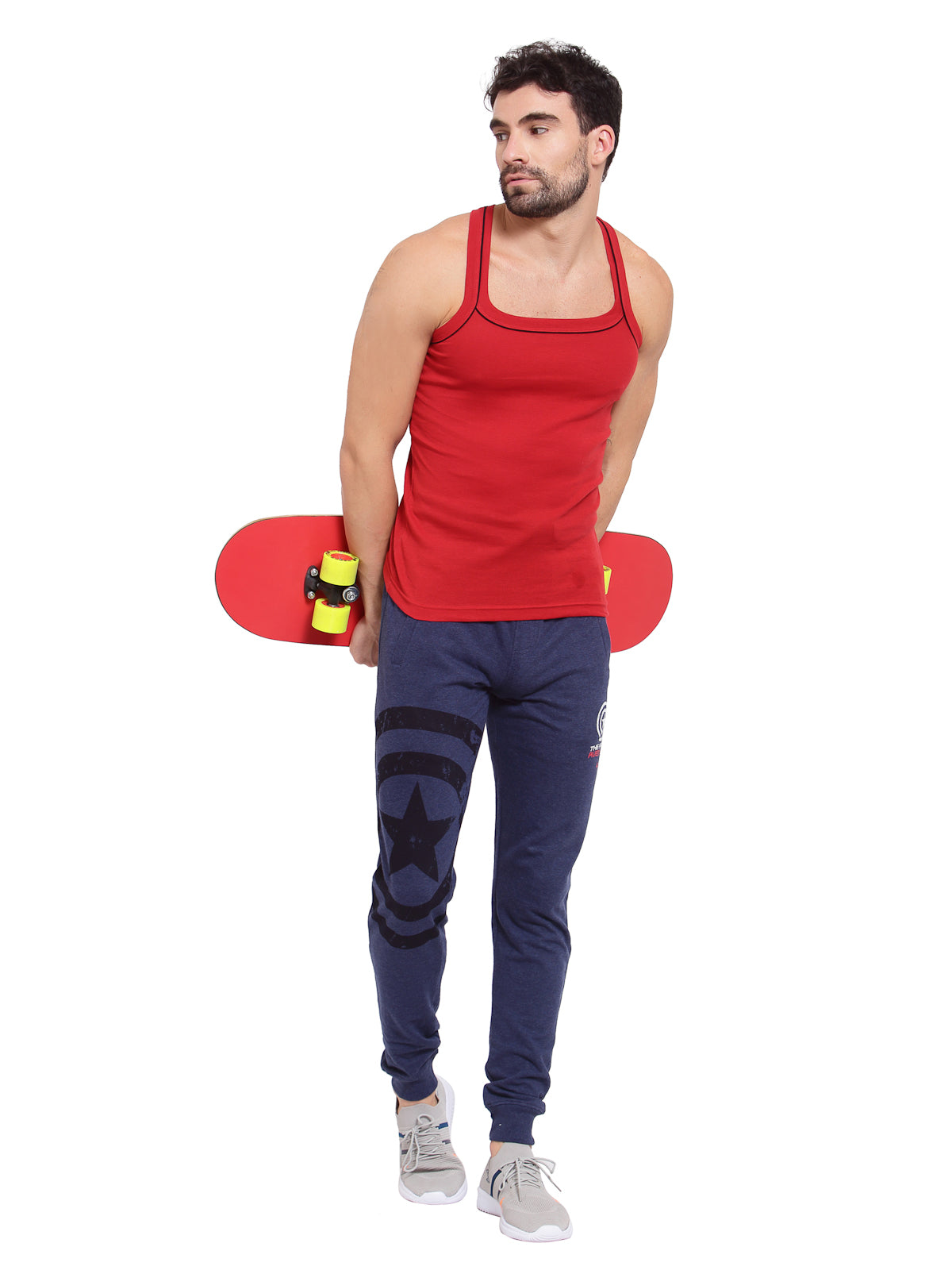 Sporto Men's 100% Cotton Gym Vest with Contrast Piping - Red