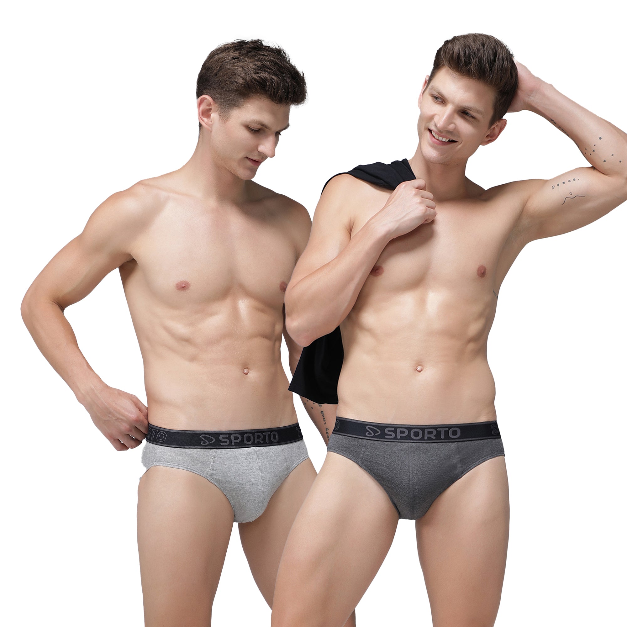 Sporto Men's Solid Cotton Brief (Pack Of 2) - Grey melange & Anthra Melange