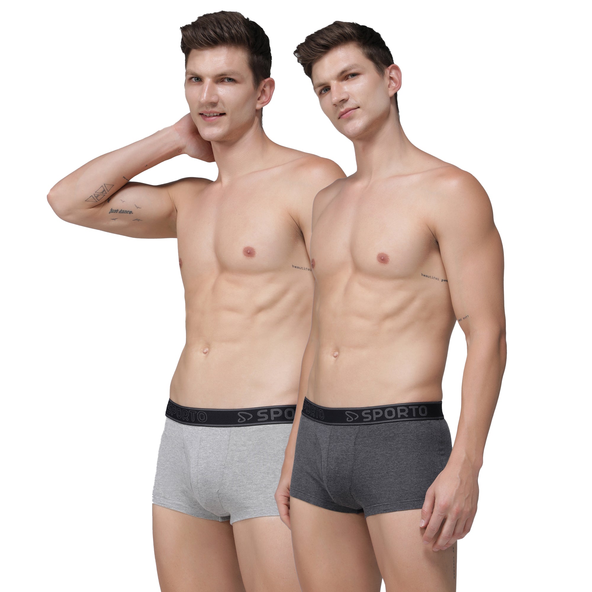 Sporto Men's Square Trunks (Pack Of 2) - Grey Melange & Anthra Melange