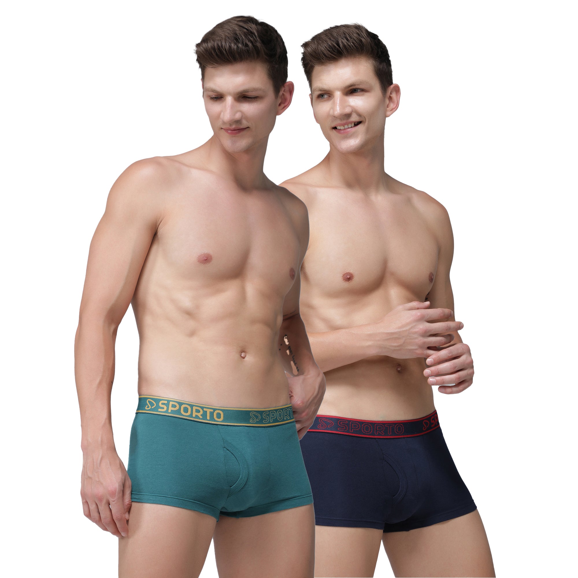 Sporto Men's Solid Cotton Square Trunks - Blue & Navy (Pack Of 2)