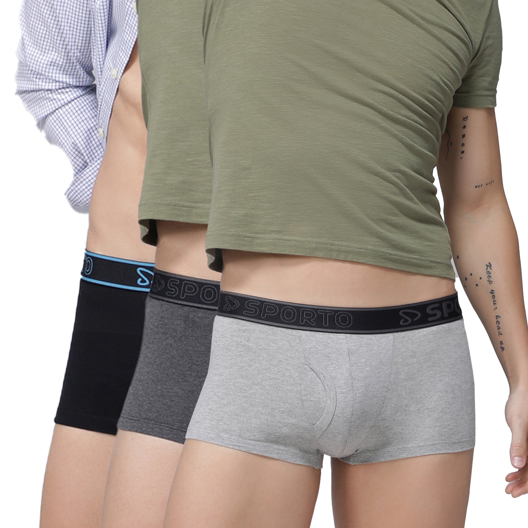 Sporto Men's Solid Cotton Square Trunk (Pack Of 3)