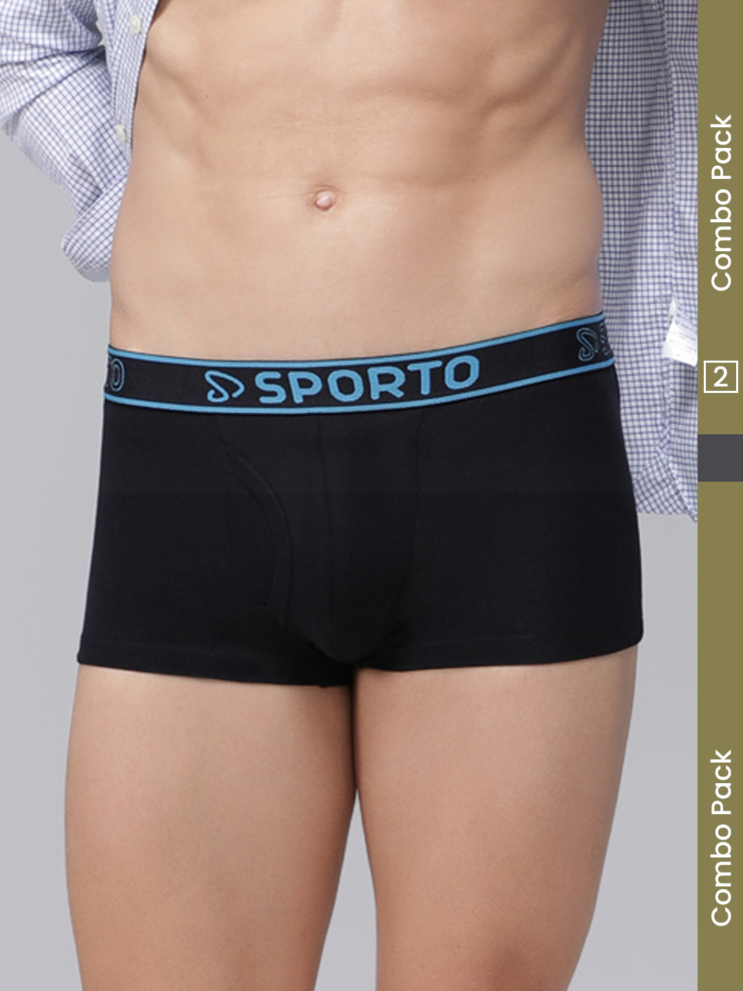 Sporto Men's Square Trunks (Pack Of 2) - Black and Charcoal
