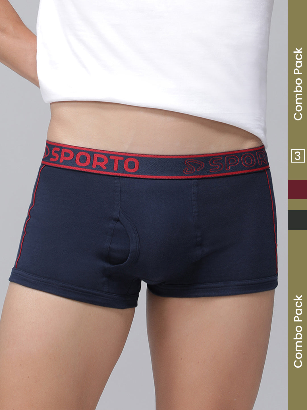 Sporto Men's Spandex Square Trunk Pack of 3 - ( Olive, Maroon, Navy )