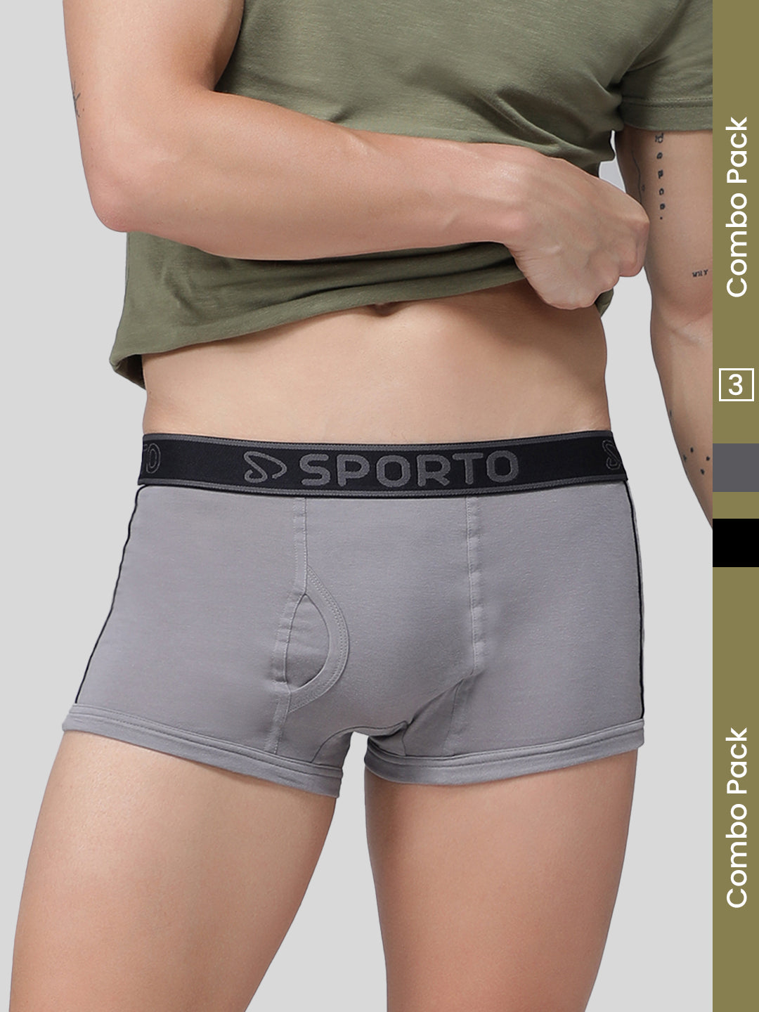 Sporto Men's Spandex Square Trunks (Pack of 3) - Grey Melange + Anthra Melange + Black