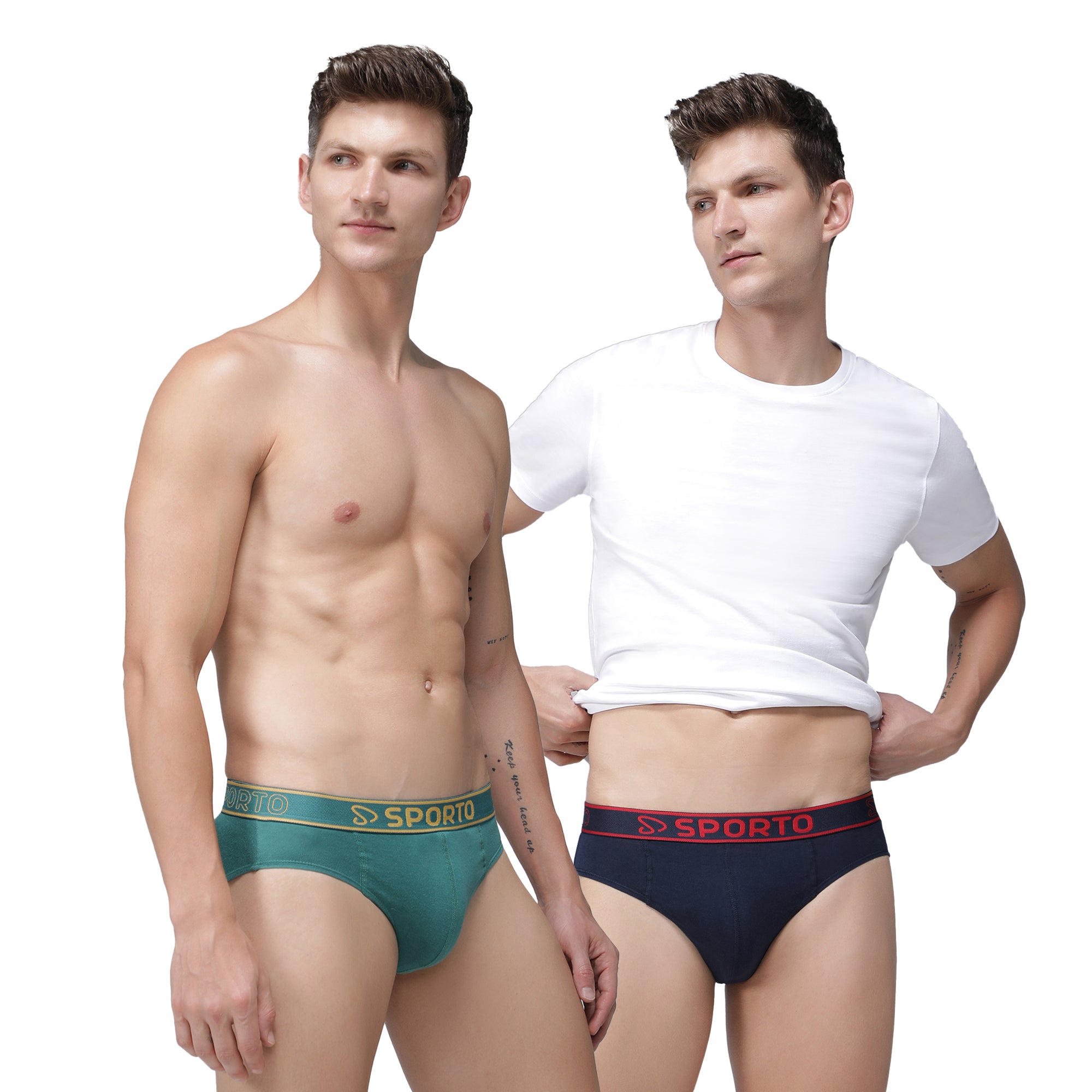 Sporto Men's Solid Cotton Brief (Pack Of 2) Partol Blue + Navy