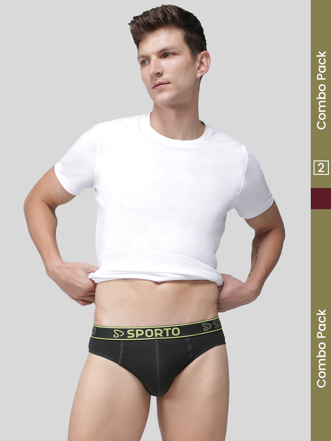 Sporto Men's Cotton Brief (Pack Of 2) - Olive & Maroon