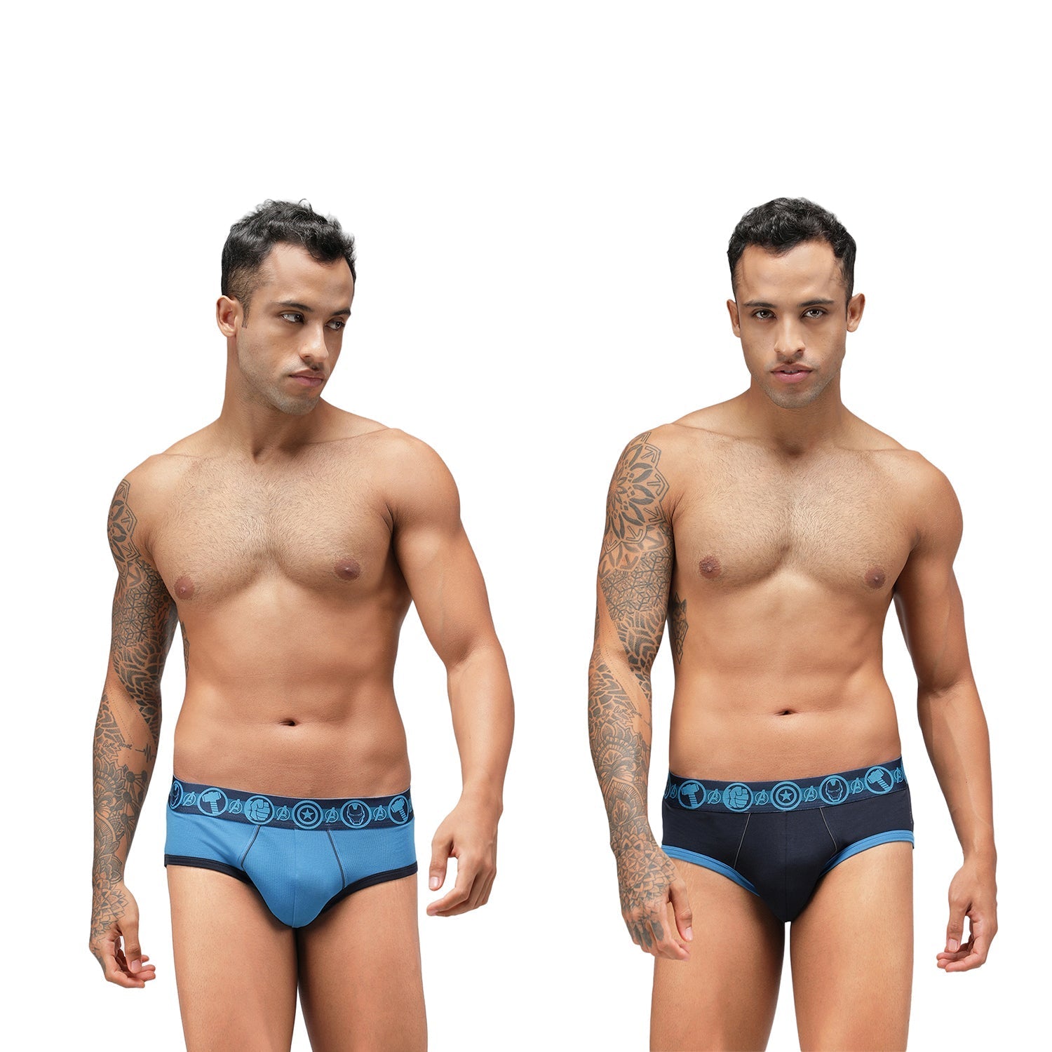 Zoiro Men's Avenger Logo Printed Brief (Pack 2) - Navy + Sky Diver