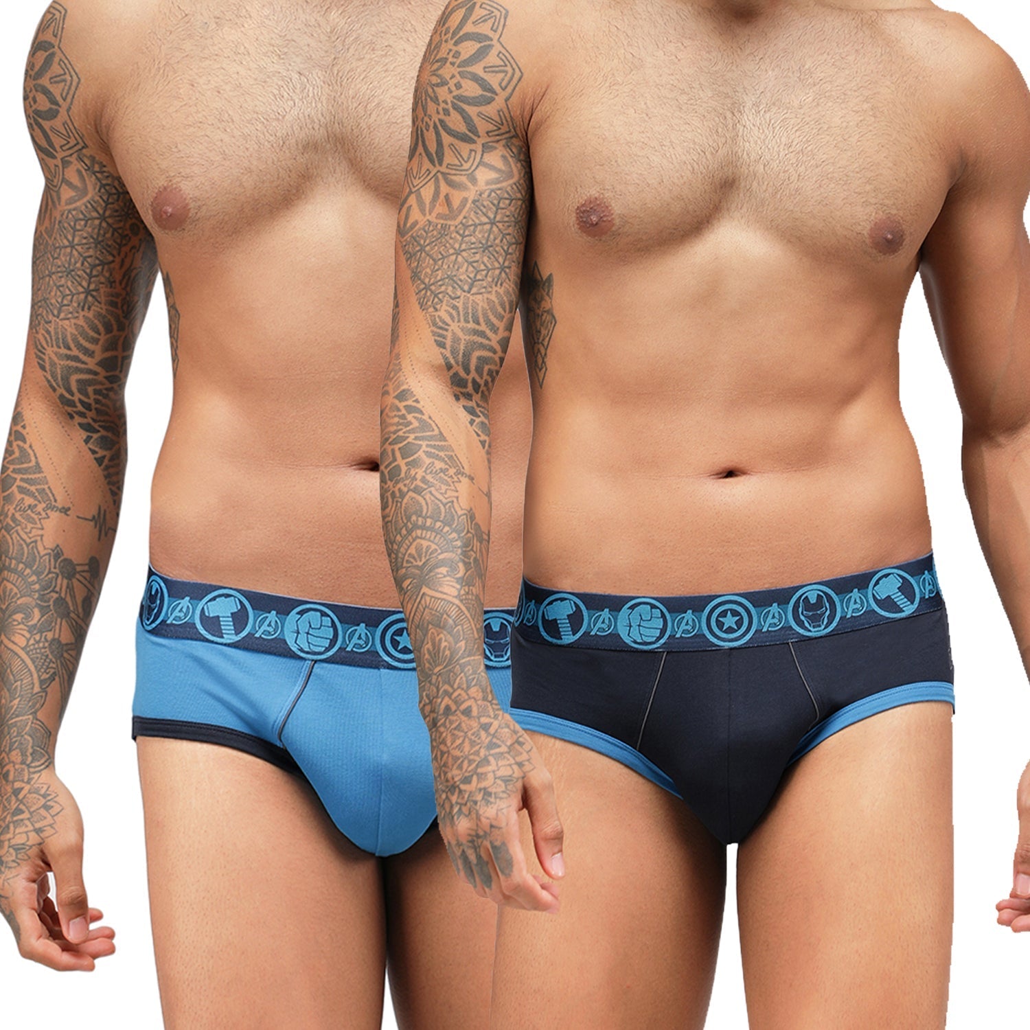 Zoiro Men's Avenger Logo Printed Brief (Pack 2) - Navy + Sky Diver